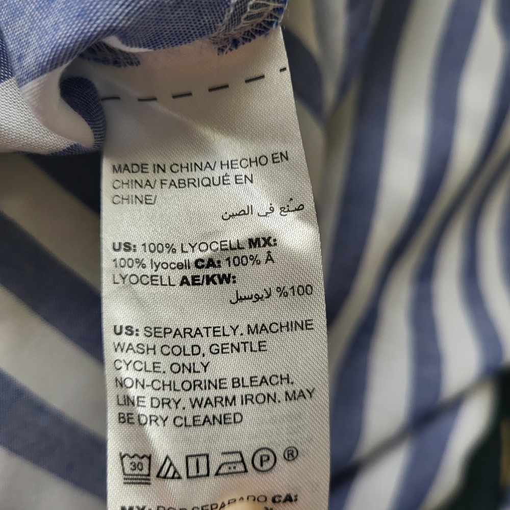 Chico's Blue and White Striped Button-Up Shirt with Pockets - Picture 4 of 4